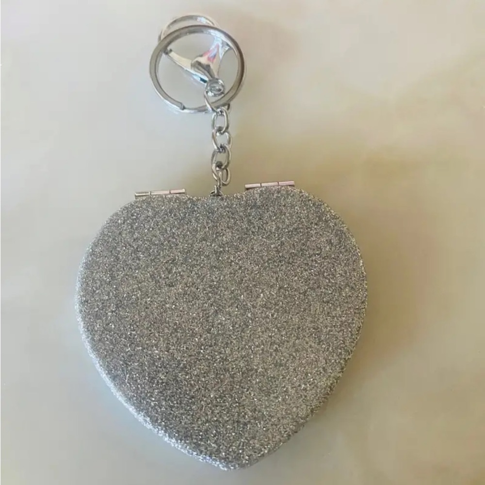 Silver heart design foldable compact mirror- NWT